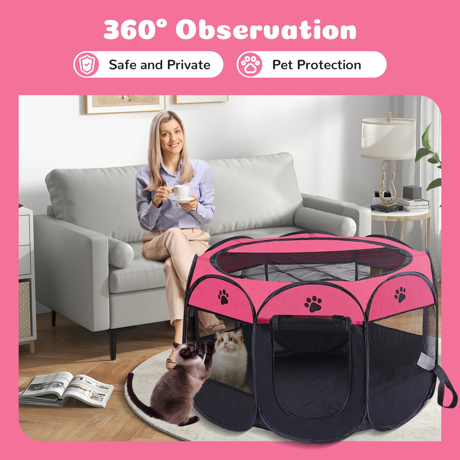 Luxvie Large Pet Playpen Cat Playpen Dog Playpen Indooor Cat Cage Dog Fence, 36" Diameter 23" Height Cat Tent Playpen for Indoor Cats Pen for Cat Puppy Rabbit, Red & Black