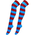 thumbnail image 2 of GILIGEGE High Thigh Socks Striped Over Knee Thin Tights Long Stocking for Women Leg Warmer Cute Stripe Socks for Teen Novelty Long Tube Cotton Sock for Halloween Party Costumes Blue, 2 of 4