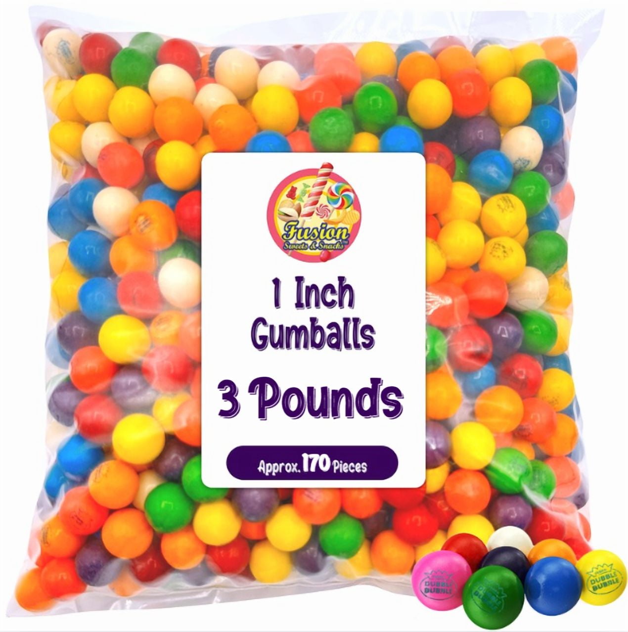 Gumballs 1 Inch - 3 Pound Bag - Gum Balls For Gumball Machine - Gumballs Bulk - Gum Ball Machine Refill - Assorted Fruit Flavor - Bubble Gum