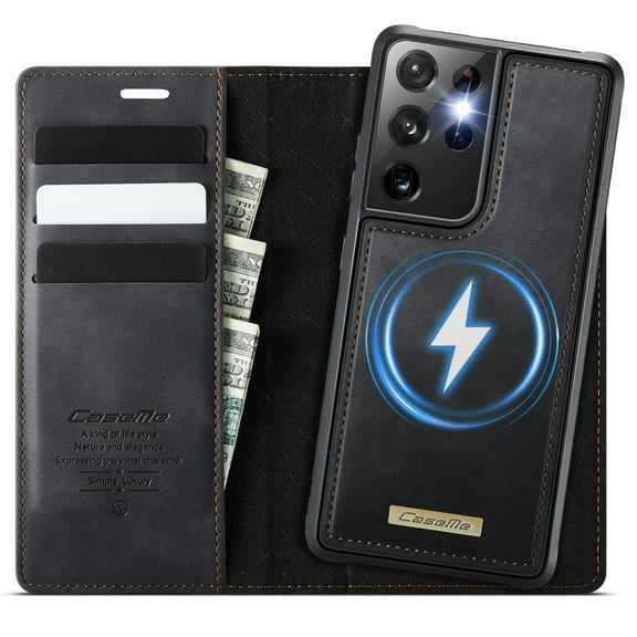 Magnetic 2 in 1 Magsafe Detachable Wallet Case for Samsung Galaxy S21 Ultra with Card Holder Women Men, Retro PU Leather【RFID Blocking】Kickstand Shockproof Cover