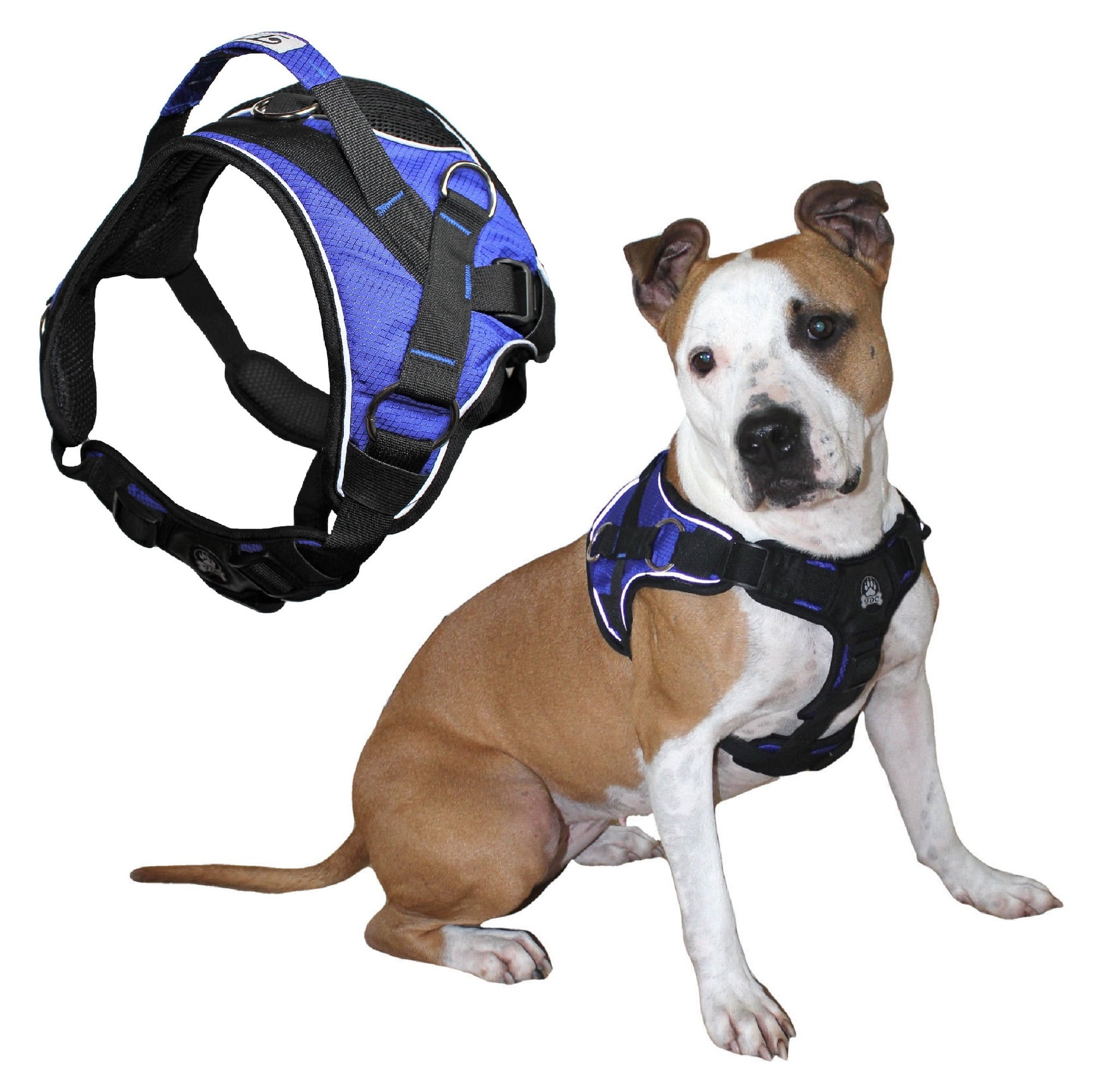 Durable Heavy Duty Padded No-Pull Dog Harness Handle Reflective Blue Sz Medium (chest 18" - 22")