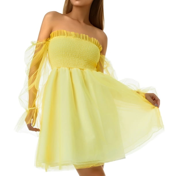 Txlixc Vestido casual femenino, cuello cuadrado de color sólido de verano, manga larga, S / M / L / XL Txlixc moda