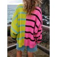 thumbnail image 5 of KelaJuan Women's Fall Oversized Pullover, Stripe Print Patchwork Long Sleeve Round Neck Sweatshirt Tops, 5 of 6