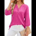 thumbnail image 2 of Blusas Elegantes e Informales para Mujer, Camisetas de 3/4 con Cuello en V y Puños Fruncidos. Rosa Roja M, 2 of 10