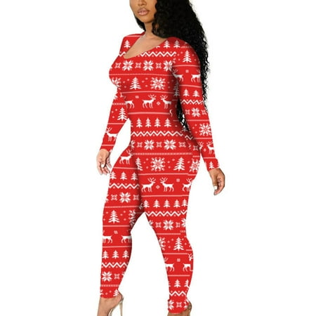 

Bomotoo Women Christmas Snowflake Romper Xmas Tree Santa Elk Jumpsuit Bodysuit Pajamas Sleepwear Loungewear