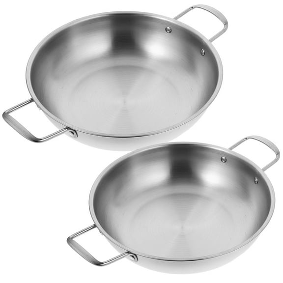 TEHAUX Stainless Steel Wok Set 2 Pieces Non-Stick Stir Fry Pan Hot Pot Cookware