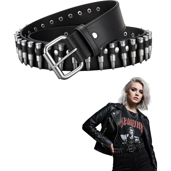 Black Studded Bullet Belt, Punk Belts for Men and Women, Goth Y2k Belt for Jeans