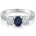 thumbnail image 3 of Gem Stone King 925 Sterling Silver 3-Stone Ring Oval Sapphire Moissanite (2.12 Cttw), 3 of 6
