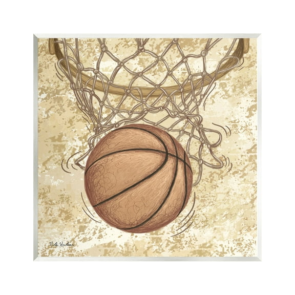Stupell Industries Rustic Basketball in Hoop Sports Painting Unframed Art Print Wall Art, 12 x 12