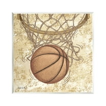 Stupell Industries Rustic Basketball in Hoop Sports Painting Unframed Art Print Wall Art, 12 x 12