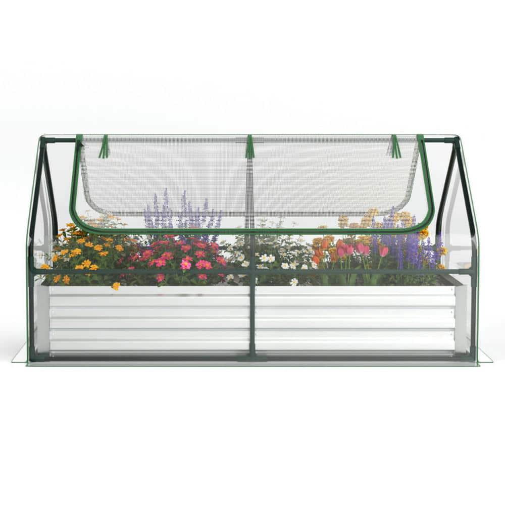 Spaco 6 x 3 x 3 Feet Galvanized Raised Garden Bed with Greenhouse, Garden Bed with with PVC Cover and 2-Tier Windows for Outdoor as Backyard, Garden, Patio, Lawn, Silver