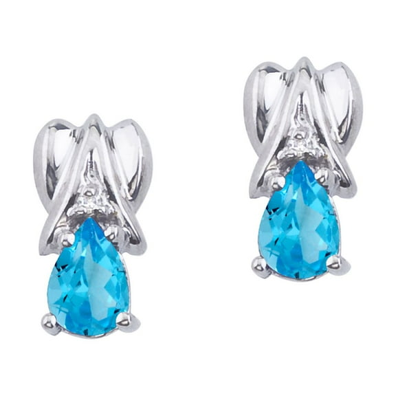14k White Gold Blue Topaz and Diamond Pear Shaped Earrings