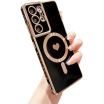 Magnetic Phone Case for Samsung Galaxy S21 Ultra 5g [Compatible with MagSafe] Luxury Plating Cute Love Heart Soft Silicone Protective Shockproof Cover for Galaxy S21 Ultra 6.8” (Black)