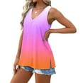 thumbnail image 4 of Summer Womens Gradient Print Sleeveless Shirts V Neck Tank Tops Loose Fitted Tunic Tees Casual Trendy Camisole Side Split Cami Going Out, 4 of 7