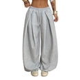 thumbnail image 2 of WULMLEO Wide Leg Sweatpants for Women Baggy Casual Drawstring Pleated Sweat Pants Gray XL, 2 of 8
