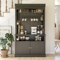 thumbnail image 6 of Coffee Bar Cabinet with LED Lights 72" Tall Buffet Cabinet with Storage Farmhouse Kitchen Sideboard Tall Coffee Hutch Cabinet with Microwave Stand/Wine Rack/Glass Shelf Dining Room, 6 of 6