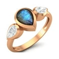thumbnail image 2 of 1.25 Cts Bezel set Pear Labradorite 925 Sterling Silver Rose Vermeil Three Stone Women Valentines Day Gifts Ring, 2 of 4