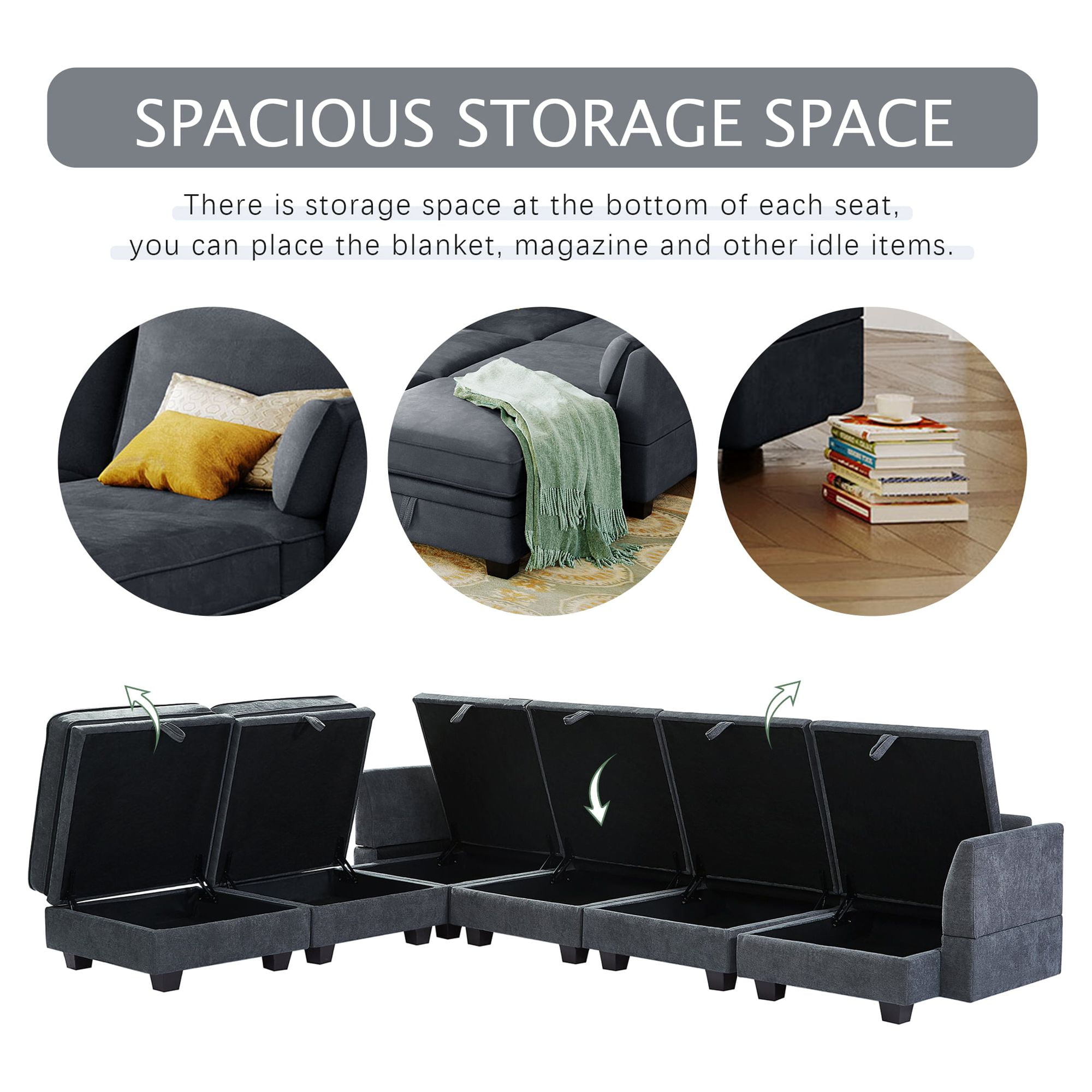 YYAo Modern Large U-Shape Modular Sectional Sofa, Reversible Sofa Bed with Storage Seat for Living Room, Dark Gray YYAo Modern Large U-Shape Modular Sectional Sofa, Reversible Sofa Bed with Storage Seat for Living Room, Dark Gray