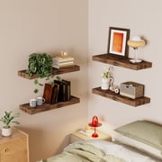 Fairy 15.8in Floating Shelves, Wall Shelves Set of 4, Shelves for Wall Decor, with Invisible Brackets, 15.8x5.5x1.2inches, Rustic Brown