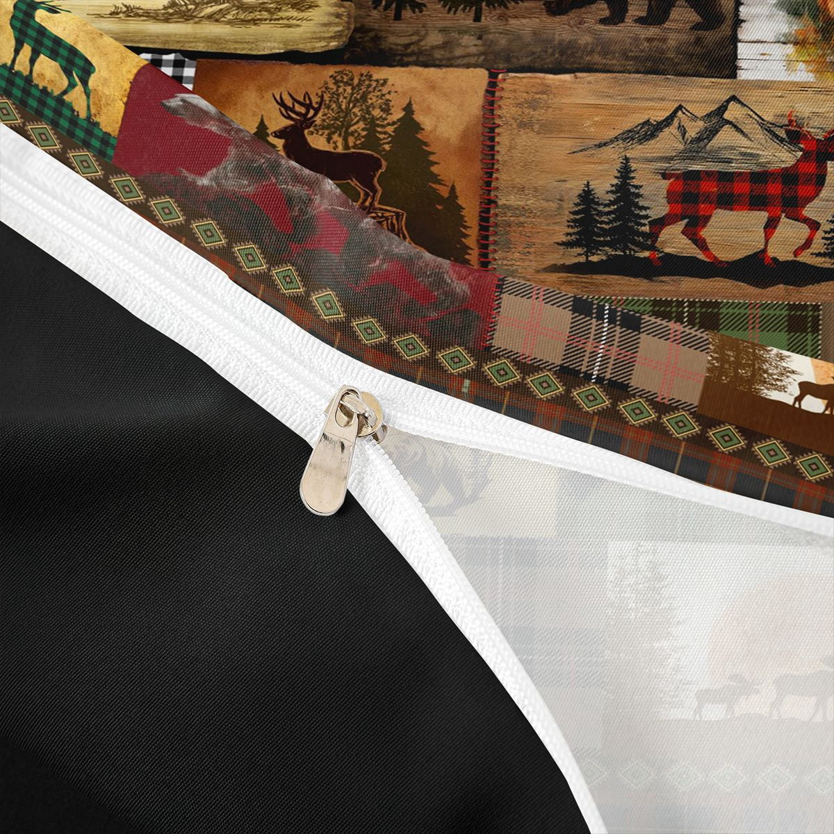 Rustic Cabin Lodge Bedding Set Patchwork Duck Bear Deer Moose Comforter Cover King For Adults Men Retro Farmhouse Buffalo Plaid Duvet Cover Hunting Woodland Wildlife Animal Bed Set 2 Pillow Cases