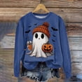 thumbnail image 2 of Kakishop Women's Halloween Shirts Spooky Season Shirts Women Cute Halloween Ghost Tshirts Funny Long Sleeve Fall Gifts Shirt,Navy, 2 of 4