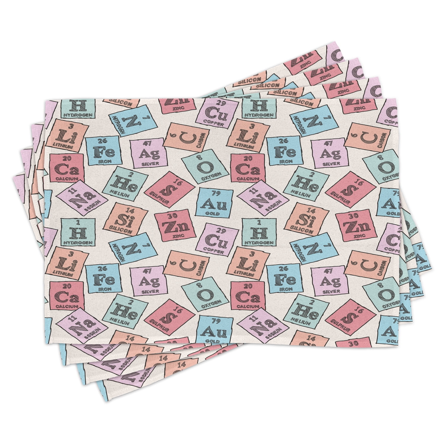 Ambesonne Periodic Table Place Mats Set of 4, Vintage Cartoon, Standard ...
