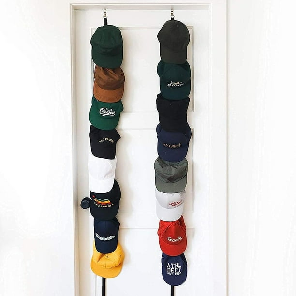 2 PCS Perchero para gorras de béisbol Organizador de sombreros Soporte para sobre la puerta y la pared, Clips para hasta 20-40 gorras, Almacenamiento de sombreros