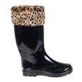 thumbnail image 3 of Forever Young  Women's Black Rubber and Leopard-print Faux Fur 14-inch Mid-calf Rain Boots 11, 3 of 5