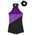 thumbnail image 6 of YONGHS Leotards for Girls Gymnastics Dance Biketards with Hair Tumbling Athletic Jumpsuit Purple&Black 8, 6 of 7