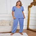 thumbnail image 4 of LYMAYTER‌ Women's Pajama Sets Comfortable Short Sleeve Top Long Pants 2 Piece Soft Cotton Lounge Clothes, 4 of 9