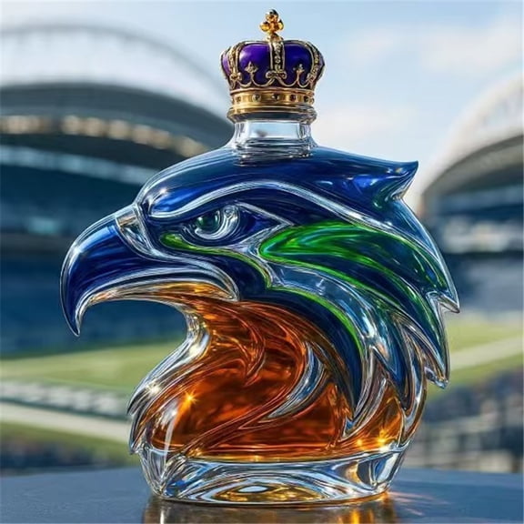 350ML Eagle Head Shaped Whiskey Decanter, Hand Blown Borosilicate Glass Liquor Bottle with Crown Lid, Luxury Bar Decorative Wine Decanter for Home Bar Party & Festival Gift