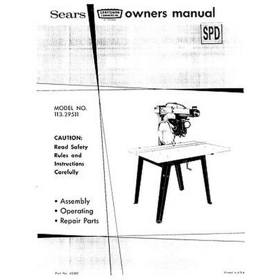 1972 Craftsman 113.29511 Commercial Radial Arm Saw-Owners Manual Instructions REPRINT