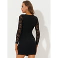 thumbnail image 4 of INSPIRE CHIC Mini vestido ajustado elegante de malla transparente de manga larga con encaje elástico para mujer Negro L, 4 of 5