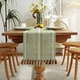 thumbnail image 2 of Coloody Farmhouse Table Runner Handmade Tassel Rustic Linen Table Runners, 13 x 108 inch (Green), 2 of 7