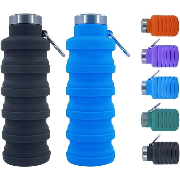 Xlhshop 17oz Collapsible Silicone Water Bottle with Carabiner, Reusable Foldable Sports Bottle, Leakproof Lightweight Water Bottle for Travel, Gym & Camping
