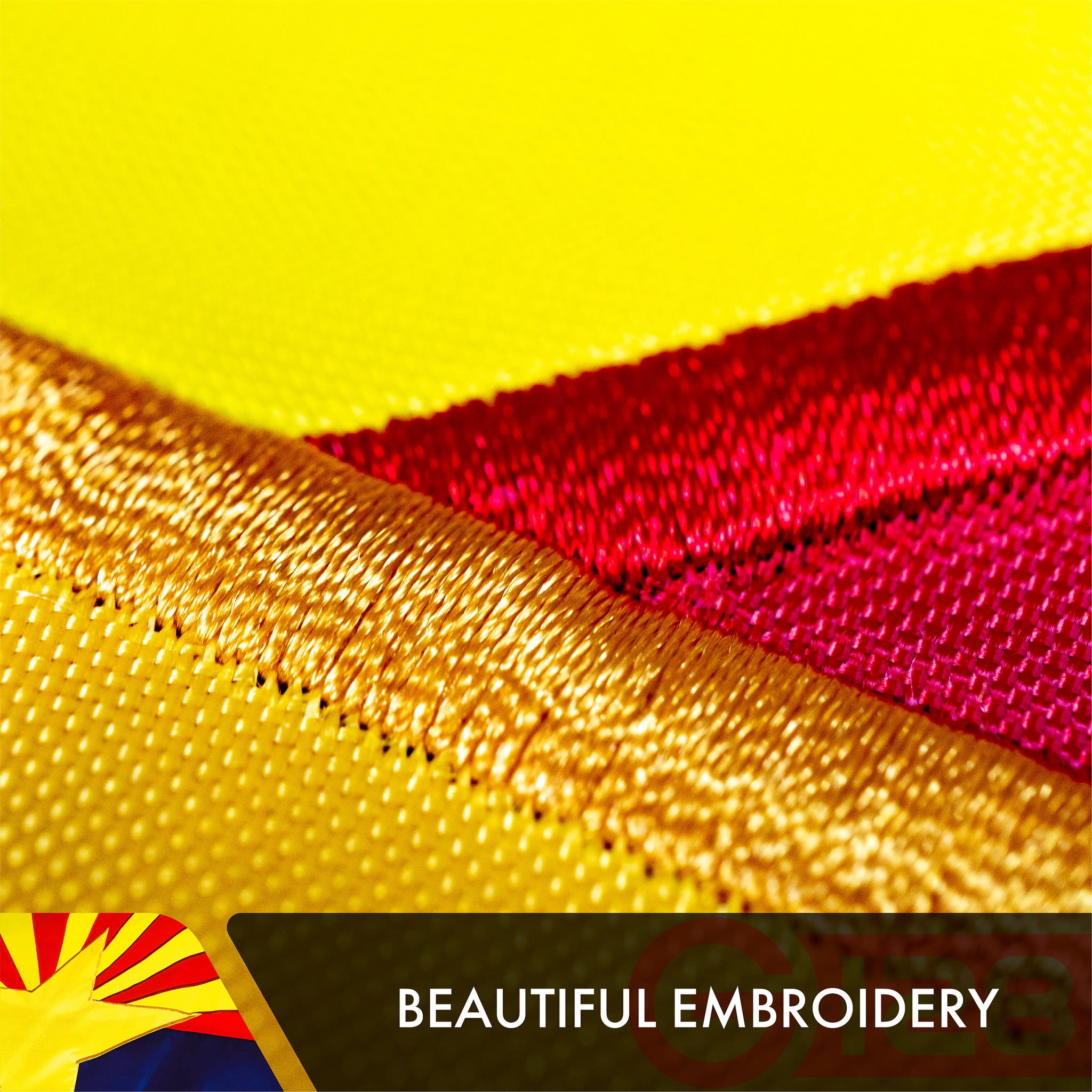 G128 – Arizona State Flag | 3x5 feet | Double Sided Embroidered 210D – Indoor/Outdoor, Brass Grommets, Heavy Duty Polyester, 2-ply