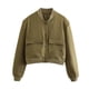 thumbnail image 5 of Chaqueta bomber para mujer Chaqueta informal con botones Color sólido Primavera Otoño Ropa de abrigo (M) Verde militar Verde, 5 of 6
