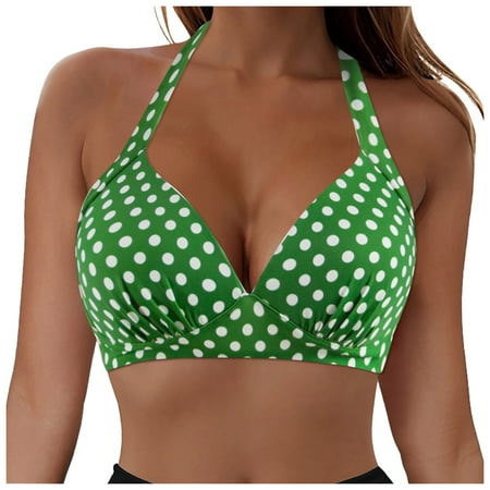 Zhden Womens Bikini Push up Bikini Top Women Retro Plaid Pattern Halter Bikini Top OnlyGreen XXL