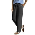 thumbnail image 2 of Women Cotton Linen Drawstring Casual Pants Loose Fit Elastic Waist Button Trouser Beach Wide Leg Pant with Pockets, 2 of 7