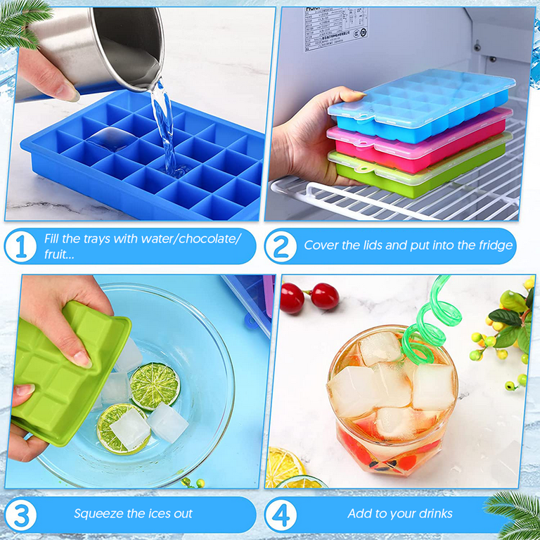 TOSSOW Mini Cube Ice Trays with Lid 3 Pack Silicone Ice Cube Tray for  Coffee