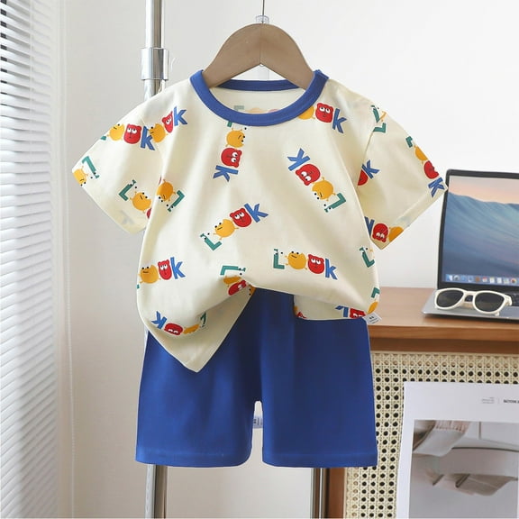 Cxenplz Toddler Baby Boys Girls Short Sleeve T Shirt Top and Shorts Outfits 2 Piece Summer Clothes Set Cute Infant Outfit