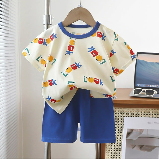 LSLJS Bébé Été Mignon Imprimé Col Rond Manches Courtes Shorts Ensemble Vêtements d'Été Vêtements pour Enfants à la Mode 2024