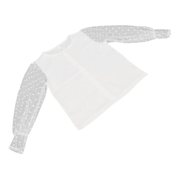 Blusa con mangas abullonadas de encaje parte superior de malla con manga larga abullonada Amigable con la piel Patrón de puntos con cuello redondo Color blanco Elegante para el ANGGREK Otros