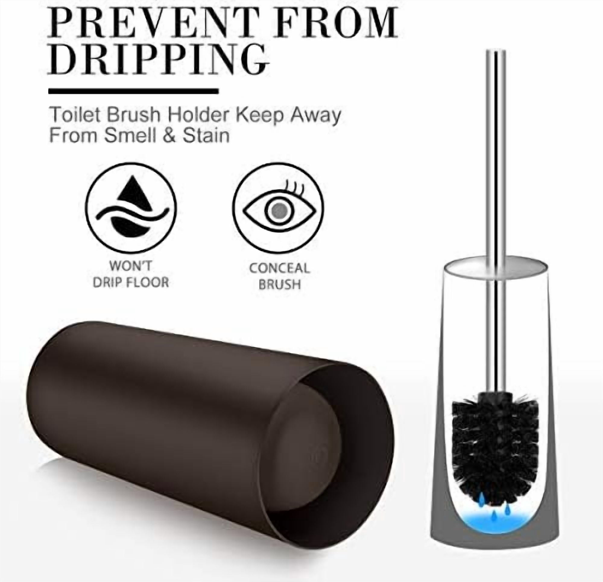 Toilet Brush and Holder, 2 Pack Toilet Brush with 304 Stainless Steel Long Handle, Toilet Bowl Brush for Bathroom Toilet-Ergonomic, Elegant,Durable (Bronze)