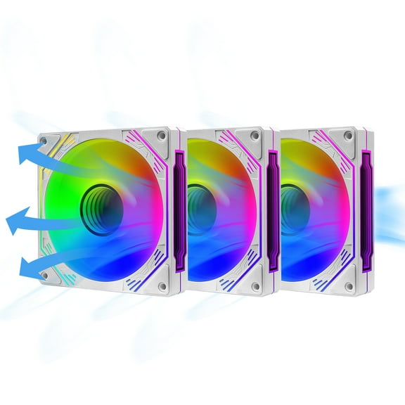 PANO-MOUNTS 120mm Reverse Airflow ARGB Fan Infinity Mirror 5V 3Pin Addressable RGB PWM PC Computer Water Cooler CPU Case Fan 600-1800RPM White 3-Pack