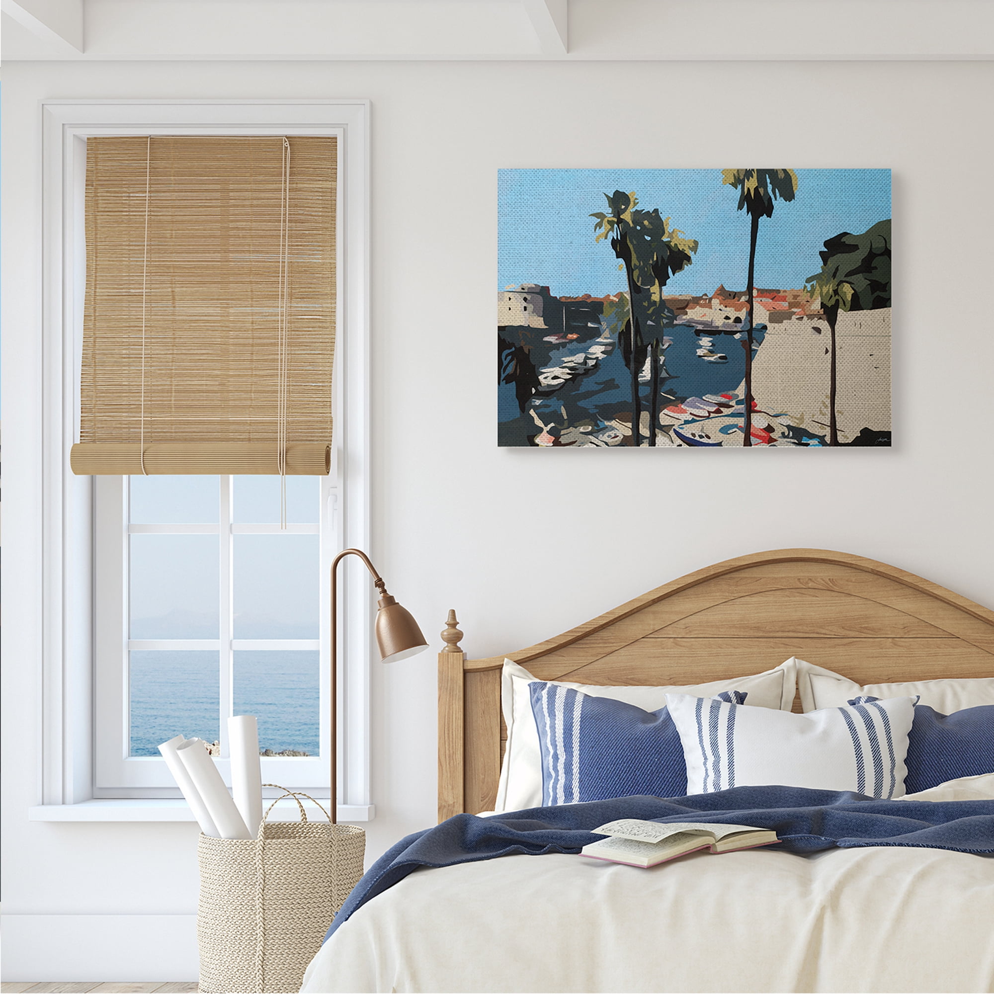 Stupell Industries Coastal City Boating Docks Tropical Palm Trees Nature Painting Gallery Wrapped Canvas Art Print Wall Art, 24 x 30