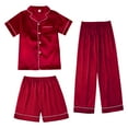 thumbnail image 2 of GYRATEDREAM 4-14T Kids Girls Boys Satin Pajamas 3 Pcs Set Silk Button-Down PJs Sets Soft Lounge Sets Short Sleeve Sleepwear, 2 of 9