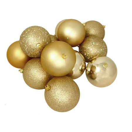 12ct Shatterproof Vegas Gold 4-Finish Christmas Ball Ornaments 4" (100mm)