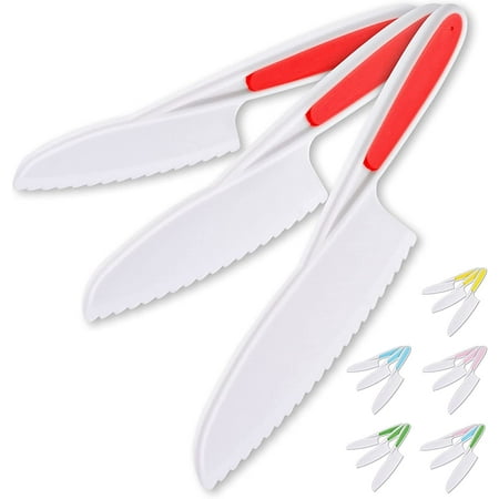 

Zulay Kitchen Kids Knife Set for Cooking and Cutting 3-Piece Nylon Starter Knife - Red
