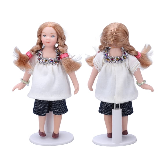 Chica En Miniatura, Escala 1:12, Camiseta Blanca Rubia, Pantalones Cortos, Casa De Muñecas, Figuras De Porcelana Para Niña